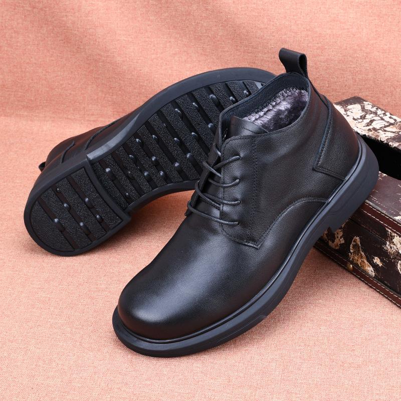 Men's leather shoes, genuine leather Martin boots, medium-top casual leather boots, autumn breathable winter velvet men's shoes