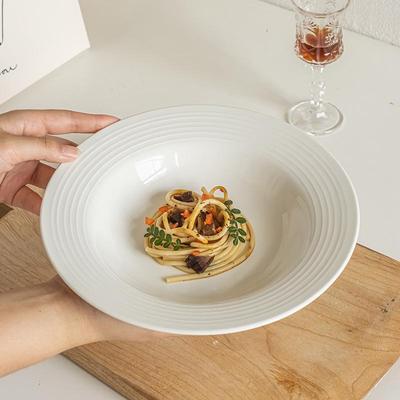 Stylish Ribbed Straw Hat Pasta Plate - High-End Solid Color Breakfast & Dinner Tableware
