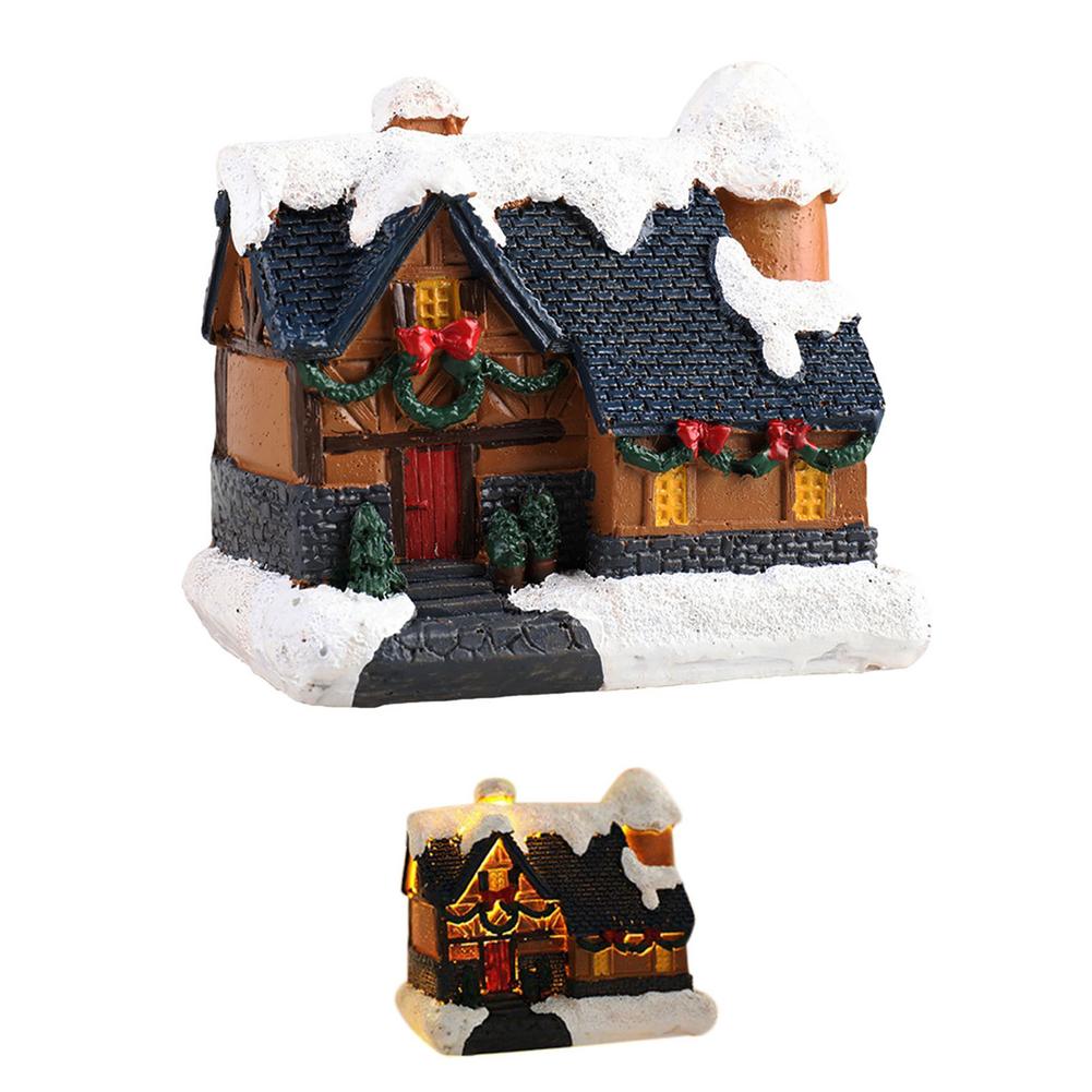 Christmas Village Houses Led Glowing Night Light Snowflake Covered House Santa Claus Gifts And Luminous Resin