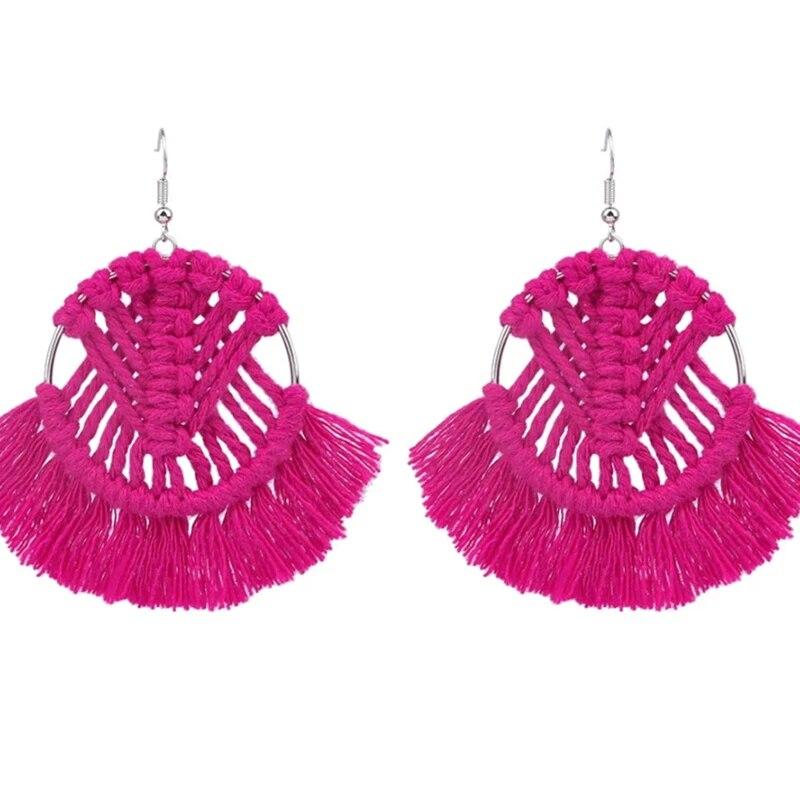 

1 Pair Of Bohemian Holiday Style Fashion Creative Color Tassels Hand Woven Fan Shaped Ear Jewelry