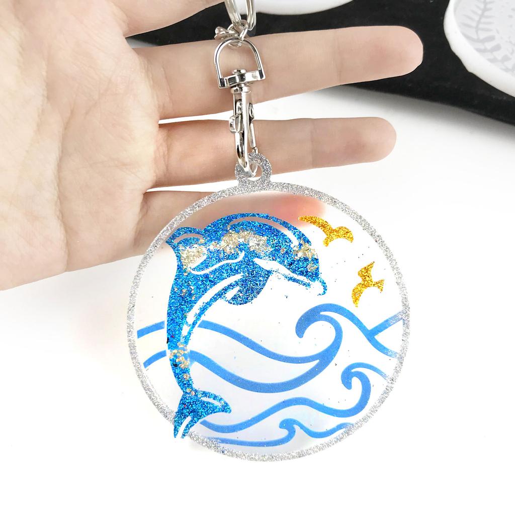 Round Keychain Glue Drop Mould Diy Marine Animal Hippocampus Octopuses Mould