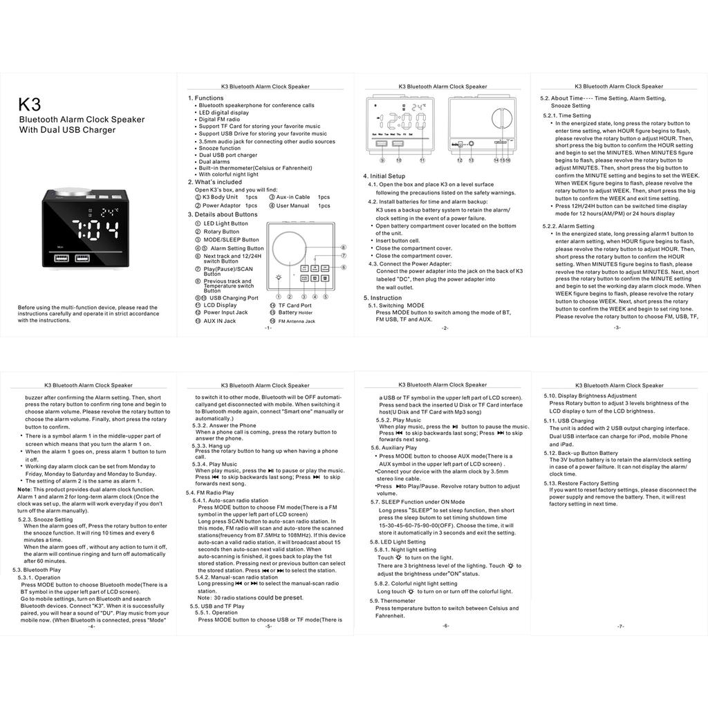 Buy K3 Multifunction Smart Alarm Clock Bluetooth Speaker With LED