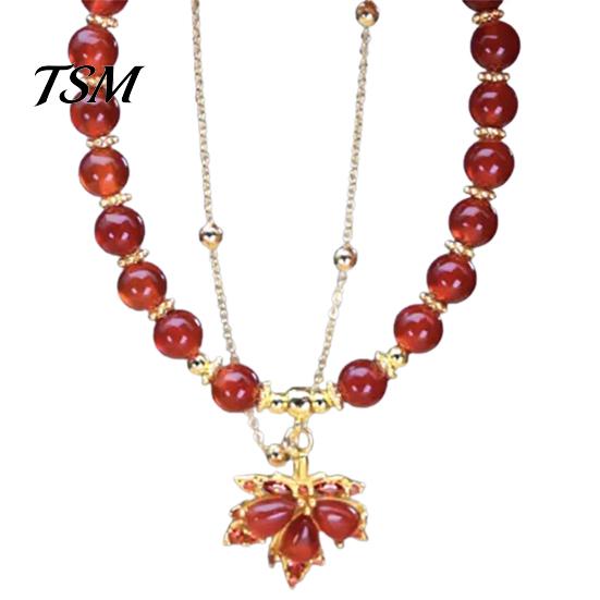 Luxury Bracelet Adjustable Extended Chain Double Layer Women Faux Retro Gem Beads Maple Pendant Jewelry Accessories красный