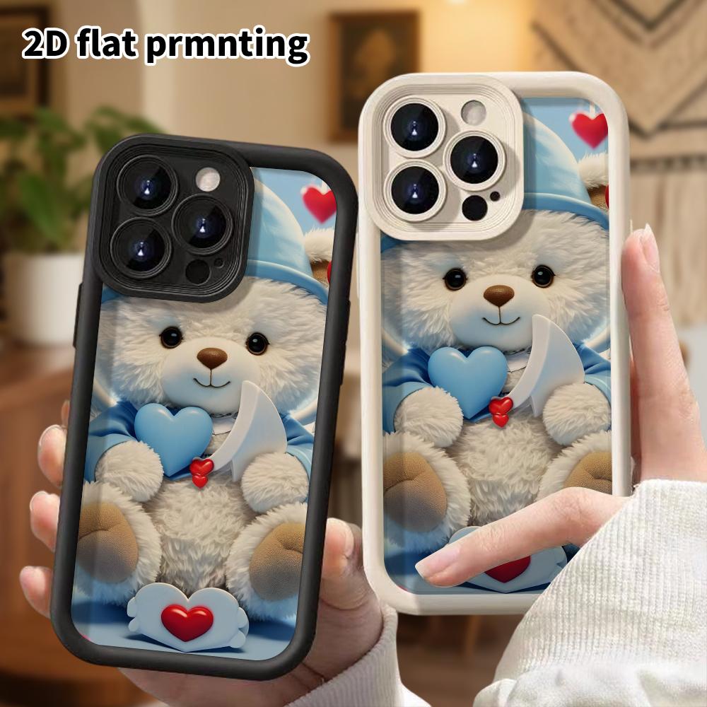 Phone case: 2D flat, suitable for iPhone 18 17 16 15 14 13 Pro protective case, plush little bear, perfect Christmas and Halloween holiday gift