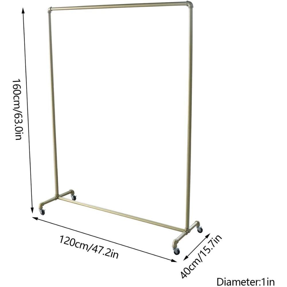 Wieszak Złoty na Kółkach Retro Metalowy Skalowalny Stal Galwanizowana z 4 Kółkami