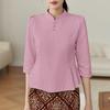 ZANZEA Women Casual Stand Collar 3/4 Sleeve Retro Blouse