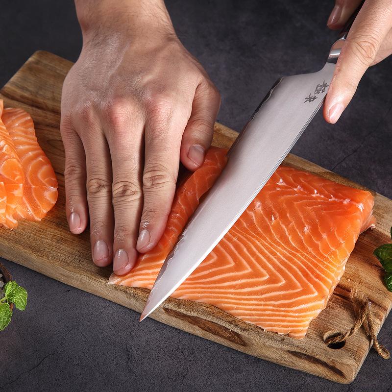 8 Inch Chef Knife With Wood Cover 3-Layers Clad Steel AUS10 Blade Sharp Cleaver Meat Sushi Slicing Vegetables Kitchen Knives