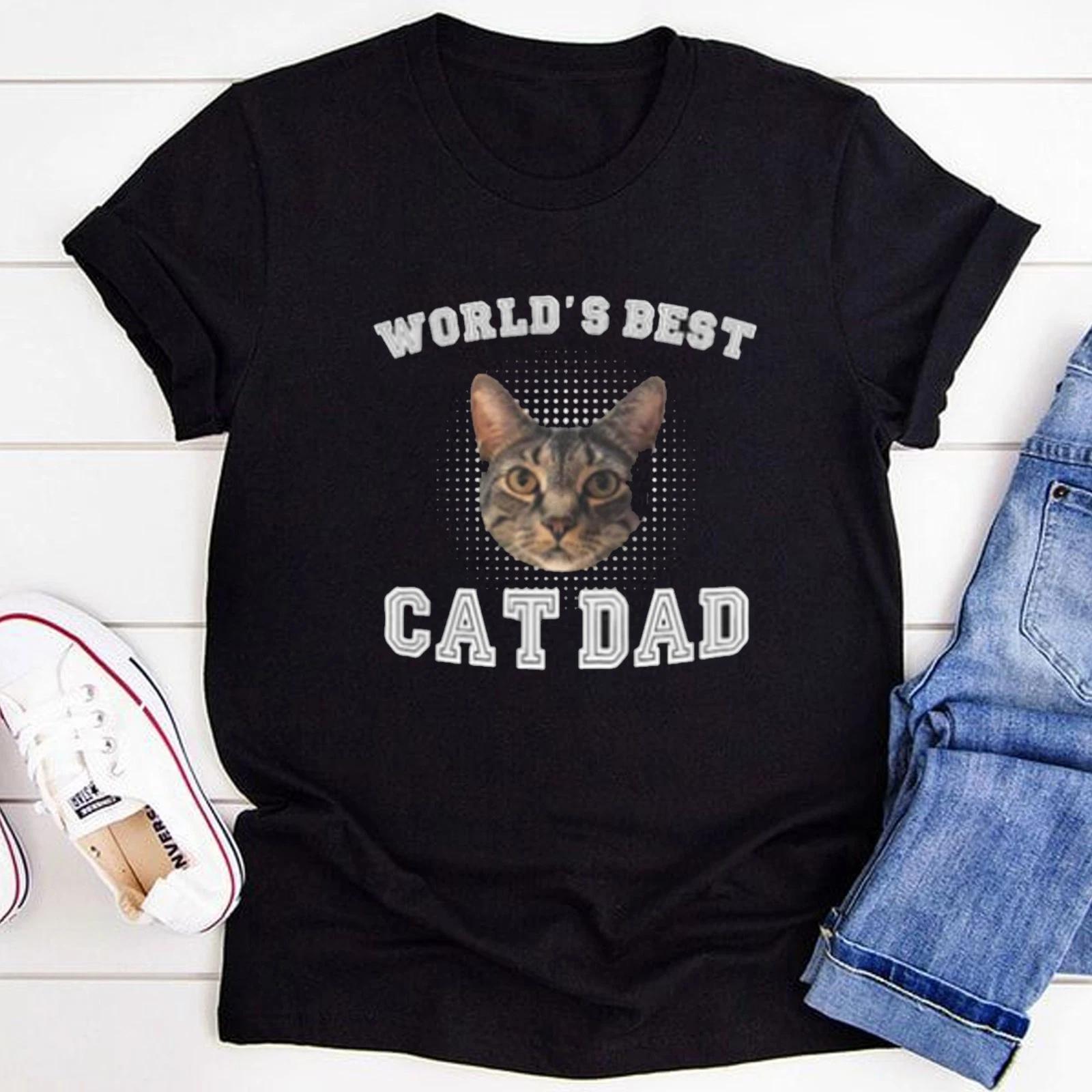 Funny World s Best Cat Dad Tee, Custom Cat Photo Father s Day Gift for Cat Owner 3XL