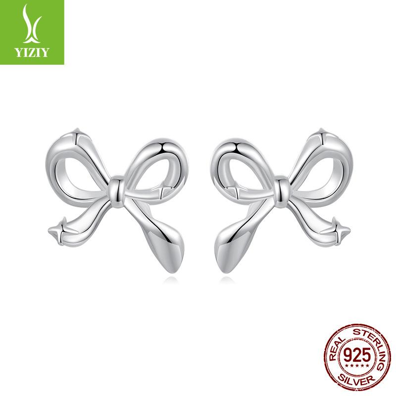 

S925 Silver Stud Earrings With Versatile Ear Holes, Small Mini Starlight Bow Earrings 925 silver серебряный