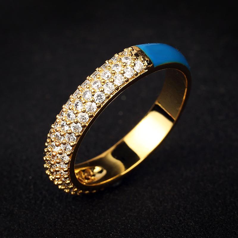 European and American Style Simple Gold Plated Oil Dripping Ring Zircon Enamel Geometric Ring