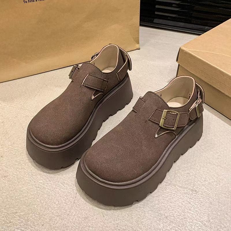 Small man increases height and ugly cute shoes 2025 autumn and winter new popular big head all-inclusive thick sole one pedal loafer single shoes