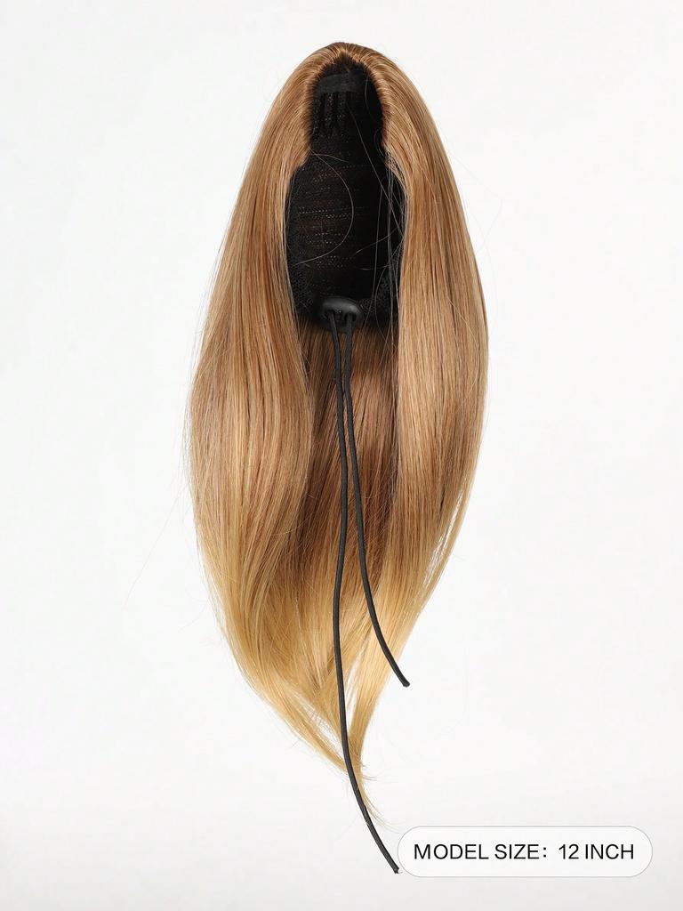 Syntetisk Kort Hårforlengelse med Snøring, 12 Tommer Rett Hårknute Hestehale Forlengelser Naturlig Falsk Hestehale Hårstykke For Kvinner