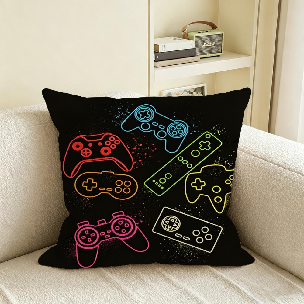 C-Colorful Game Controller Cushion Cover Natural Linen Pillowcase Set, All-In-One Decor For Sofa, Bedroom & Chair