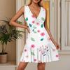 Women's Summer Dress V Neck Sleeveless Casual Floral Print Hem Pleated Dress