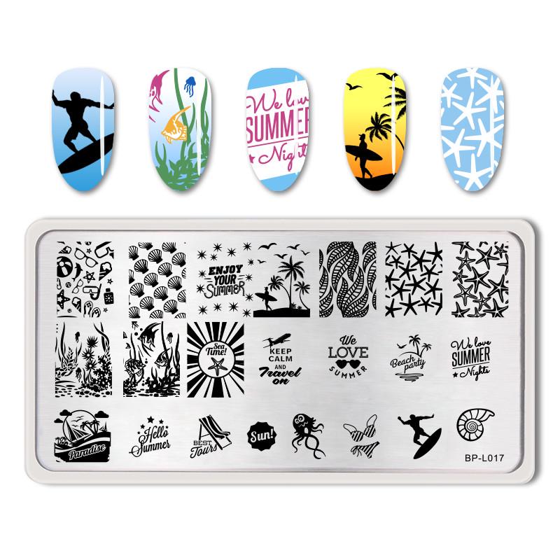 NICOLE DIARY Leaves Flower Nail Art Stamping Plates Drawing Template Geometric Stripe Line 3D Image Stencil Mold Printing Tools