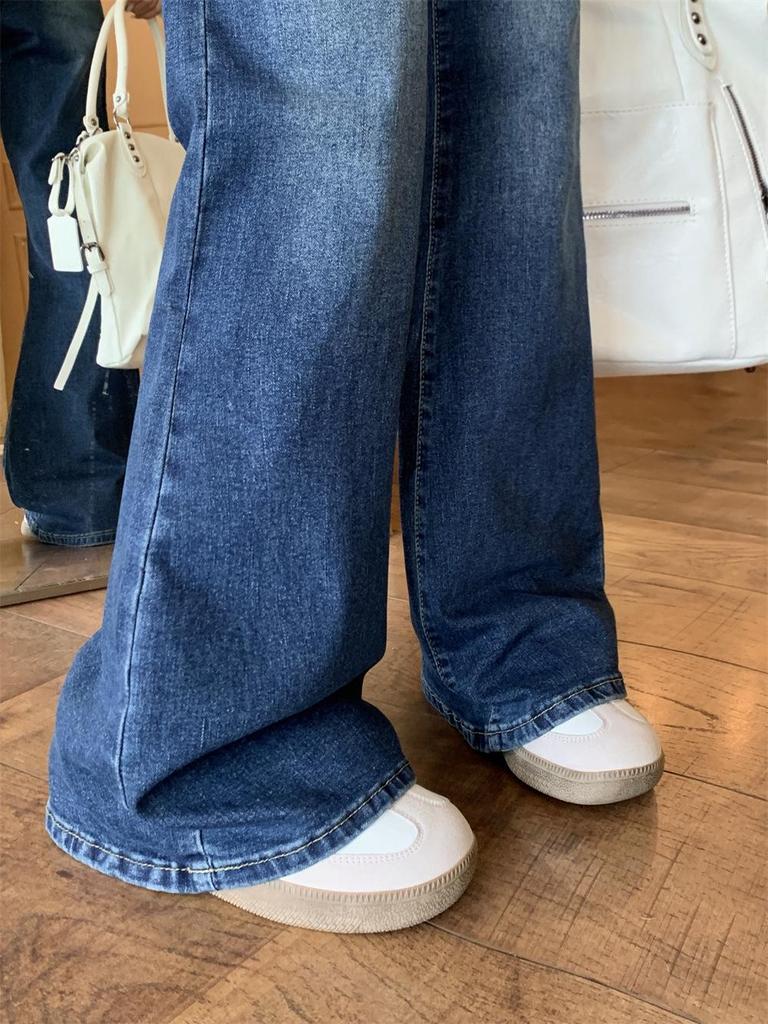 Plus Size High Waist Micro Flare Jeans for Women - Slimming Straight-Leg Floor-Length Pants, Spring/Autumn 2024