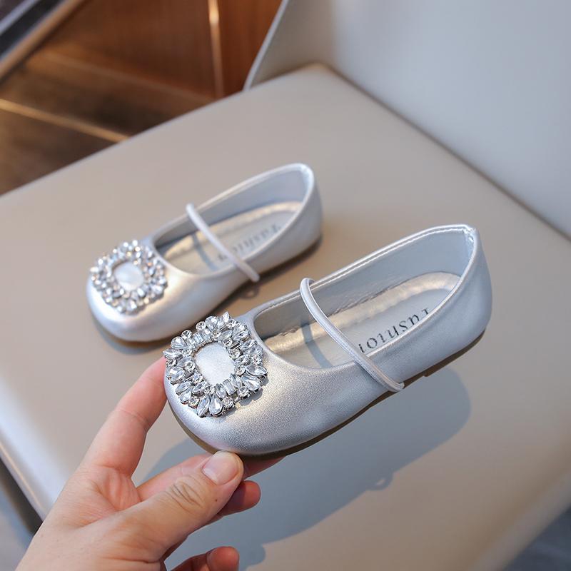New Style French Charm Square Toe Ballet Flats Girls' Rhinestone One-Toneip-On Shoes with Skirts Soft Sole Single Shoes
