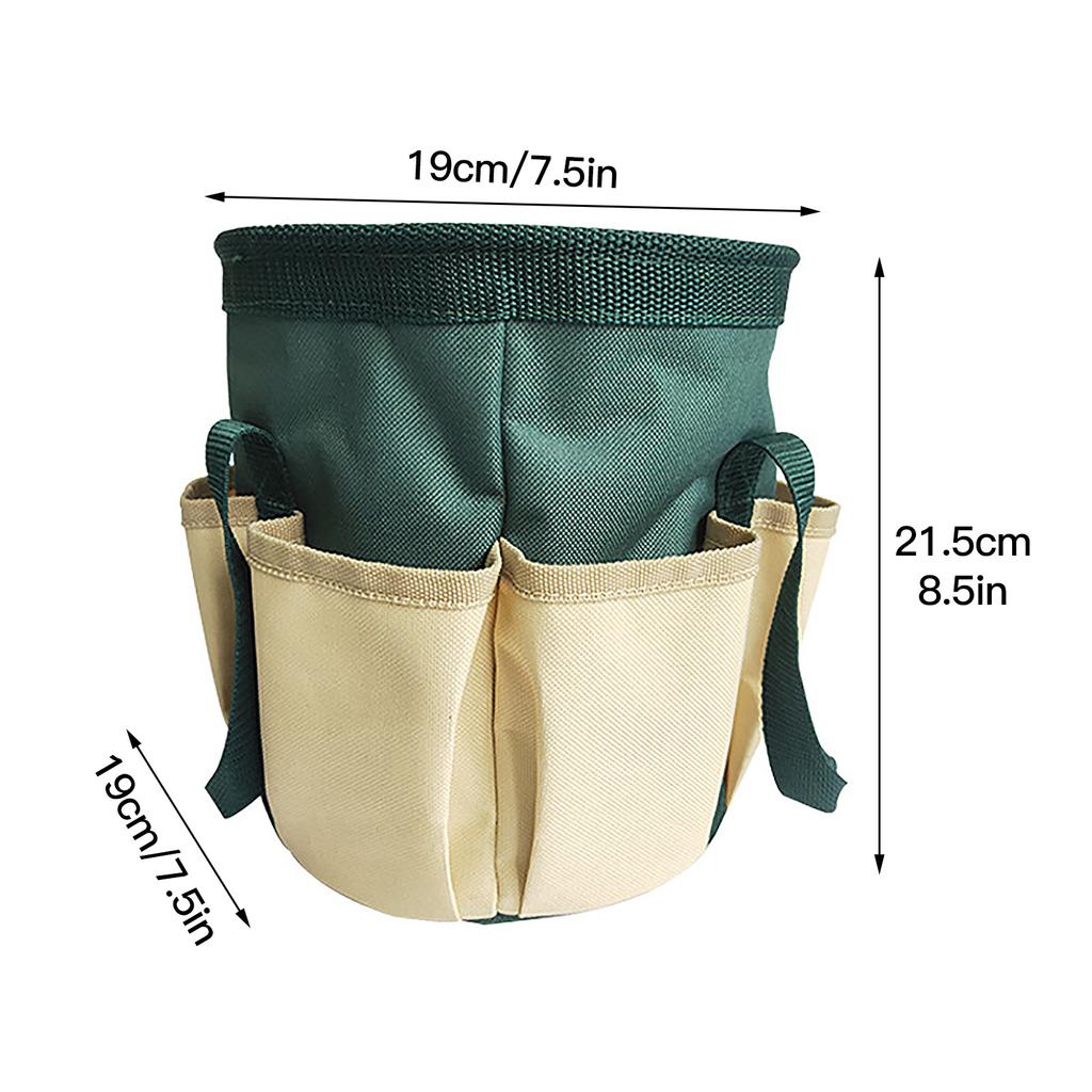 19x19x21.5cm Green Garden Tool Bag 6 Pocket Oxford Storage Pouch