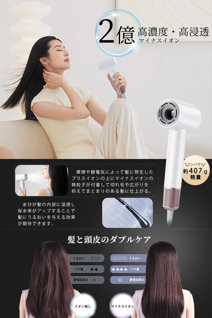 NISSYO Japanese Product 2024 New Quick large air 200 million negative low large wind cold hair high speed hair beautiful 8 static with gift white