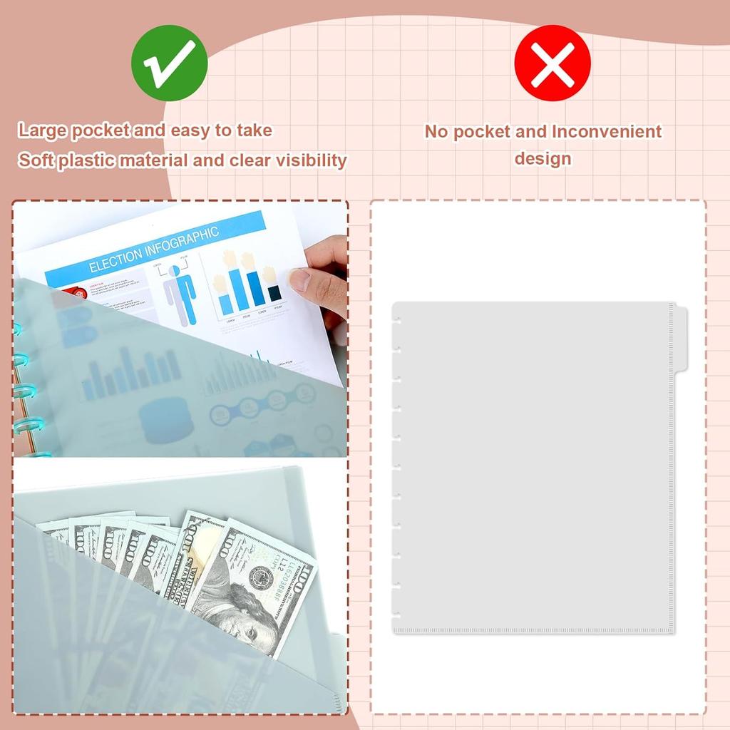 gisgfim 4set 5 Tab Discbound Pocket Dividers 8.5 x 11 with Pockets, Tabs & Colorful Plastic Dividers for Business Office(Boho)