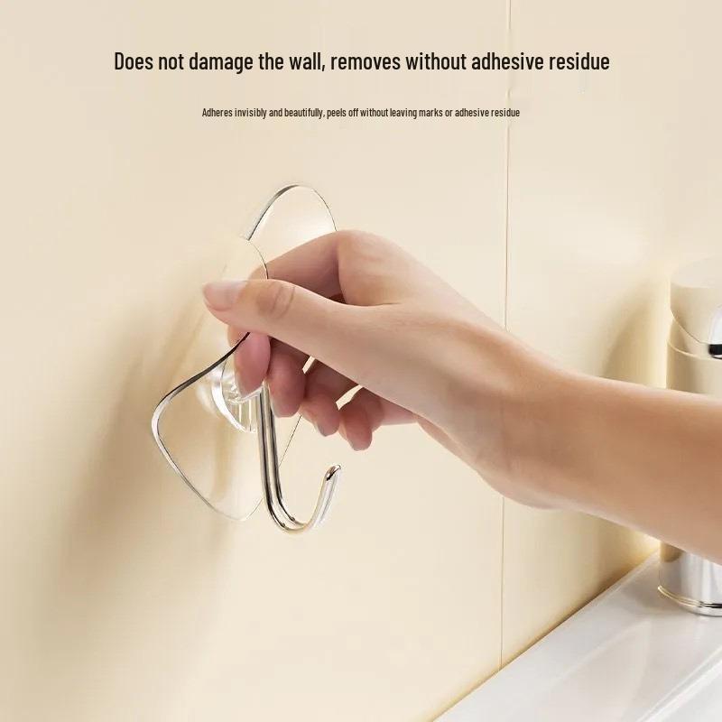 Transparent Heart-Shaped No-Drill Adhesive Hook for Kitchen and Bathroom