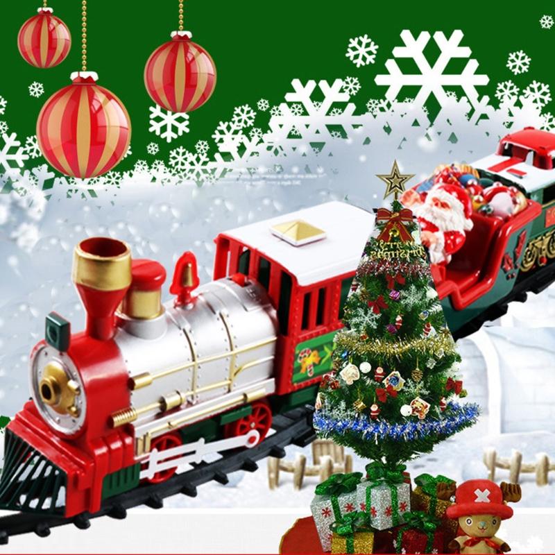 Electric Train Set Safe Realistic Railway Train Christmas Battery-Powered Santa Claus Train Toys Ornaments for Kids Gift