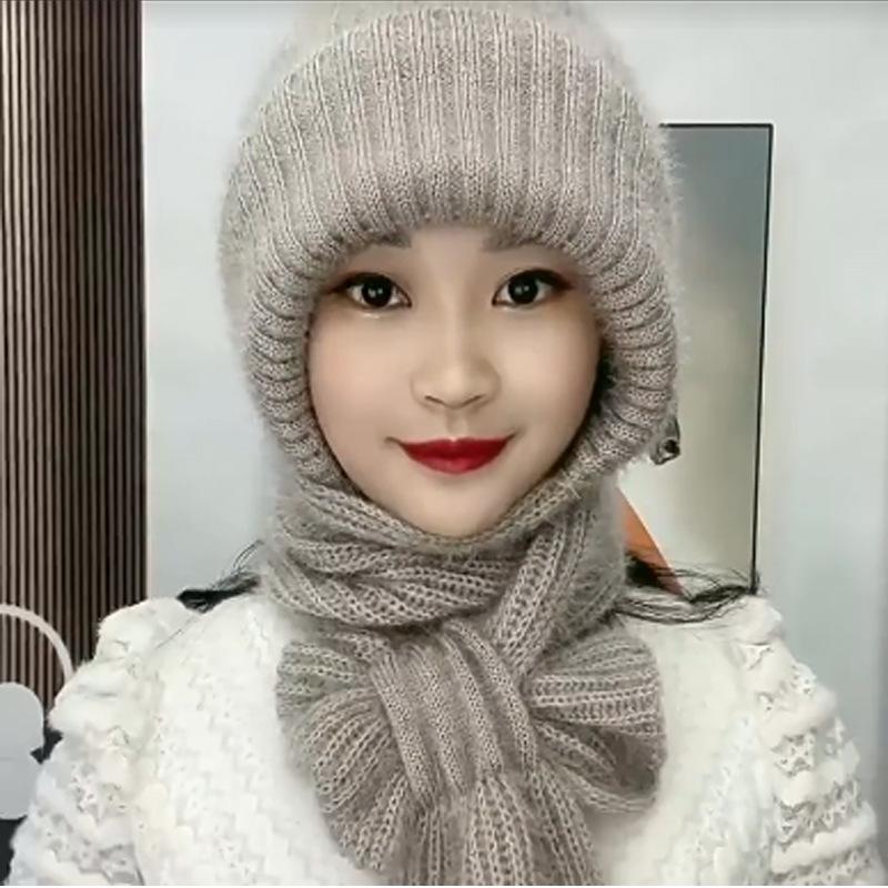Hat and scarf integrated thickened snow hat autumn and winter new squirrel plush woven women's thermal hat