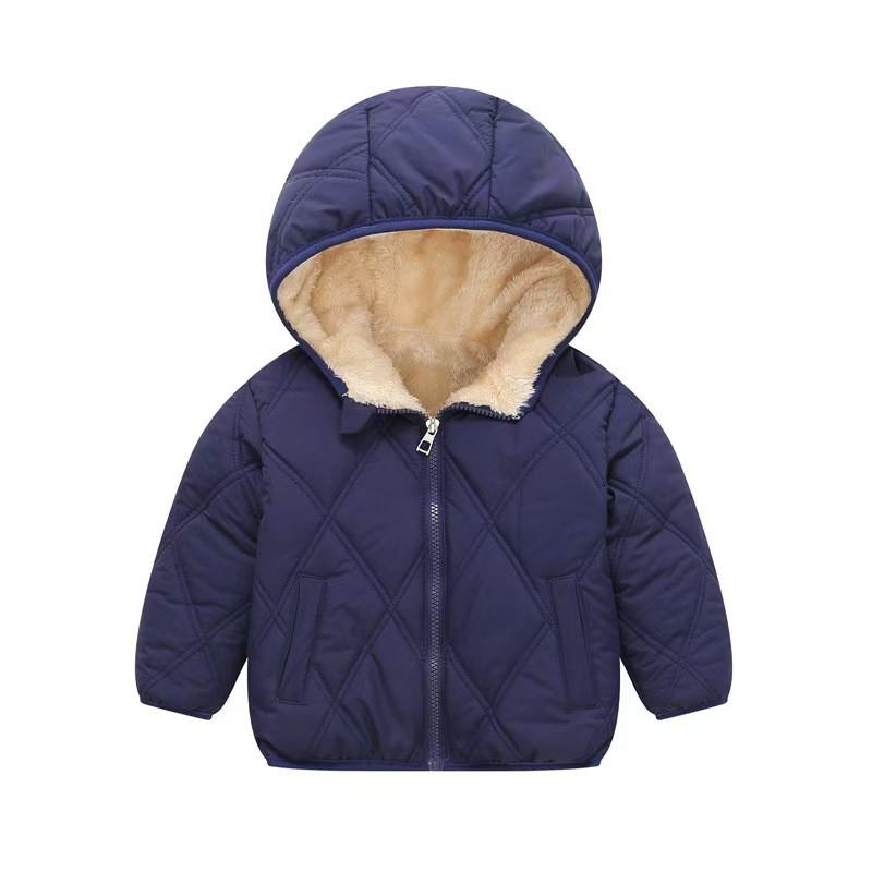 Kids Winter Warm Hooded Cotton Padded Jacket Girls Boys 90-130cm Soft Fleece Lined Duck Down Fill