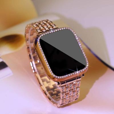 Metal Strap for Apple Watch Bnad 38mm 40mm 42mm 44mm 41mm 45mm Woman Diamond Ring Stainless Steel Link Bracelet for iWatch 7 6 SE 5 4 3