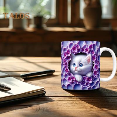 Taza de cerámica con forma de gato, 11 oz, taza de cerámica para beber, taza de agua clásica con estantería 3D, regalo de Navidad para amantes de los gatos