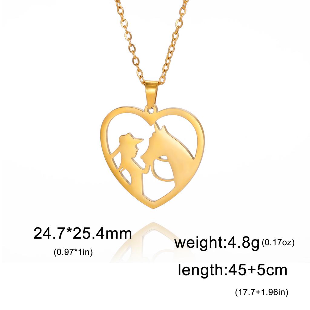 Skyrim Horse Girl Heart Pendant Necklace Women Stainless Steel Neck Chain Choker Fashion Jewelry Birthday Gift for Horse Lover