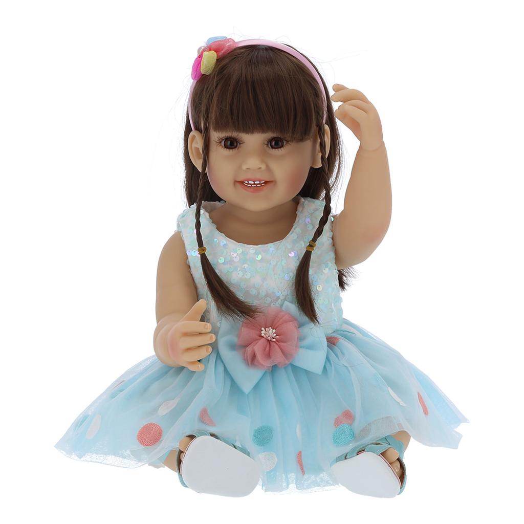 55cm Reborn Mädchenpuppe Modischer blauer Rock Lebensechte Kleinkindpuppe Kinderspielzeug Geschenk