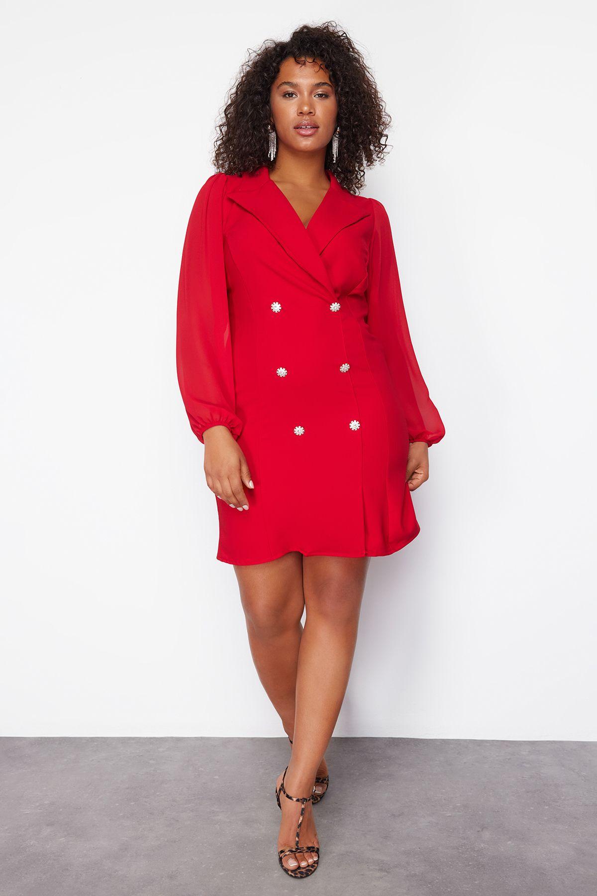 

Women s Style Plus Size Red Woven Jacket Dress