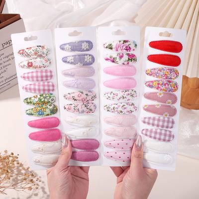LOVEKIKI 10 Stück/Set Frühlings-Haarspangen für Kinder Bedruckt Kariert Wassertropfen BB Haarklammern Mädchen Boutique Spitze Legierung Haarspange Kopfschmuck