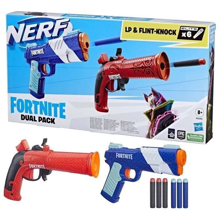 Jeu de tir - nerf - nerf fortnite dual pack - 2 blasters et 6 fléchettes en mousse elite