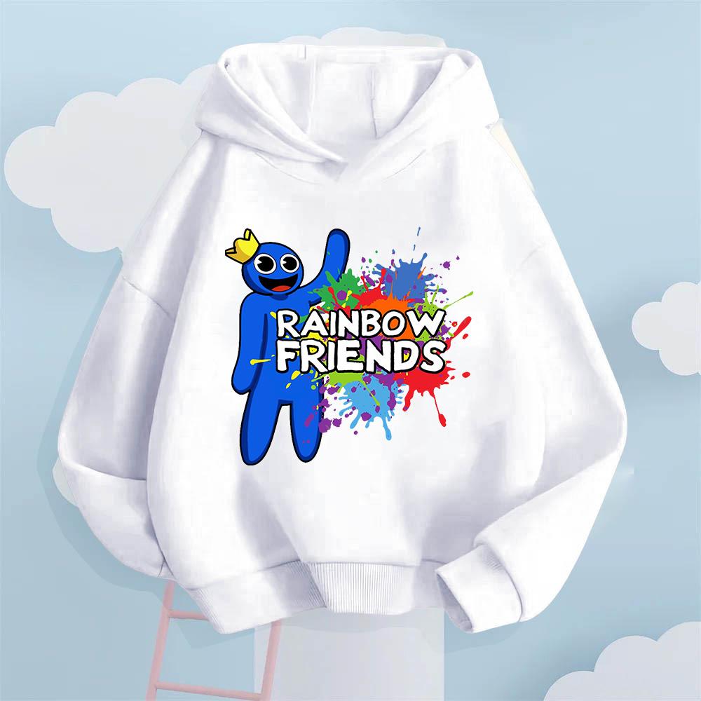 Full of Childlike Fun! Rainbow Friends Blue Cute Character Printed Children's Hoodie, Illuminates Children's Colorful Childhood, Girls' Casual Top