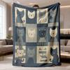 Vintage Patchwork Grid Cat Meow Print Throw Blanket for Dorm Office Nap Bedroom Rest Birthday Anniversary Pet Lover Keepsake