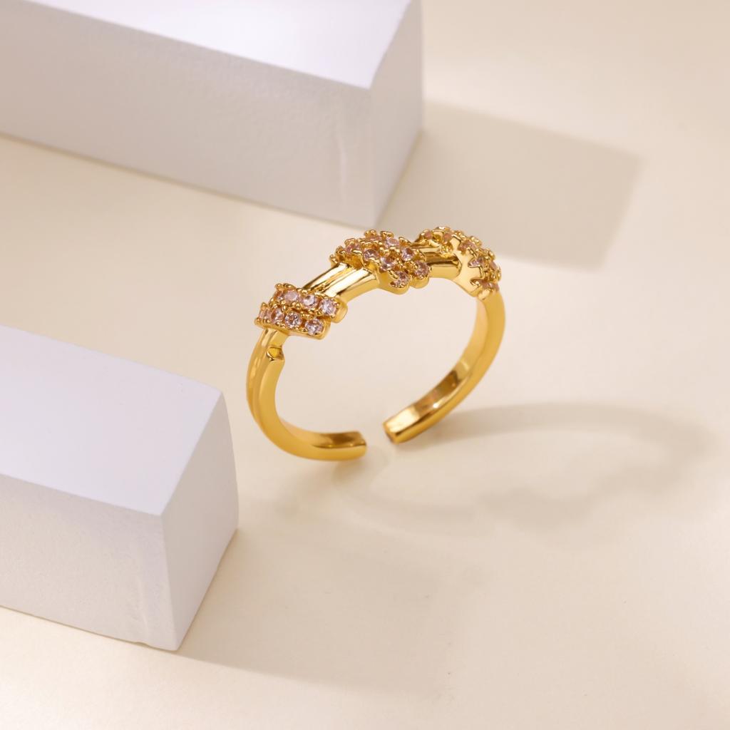 Zircon Circle Knot Rings For Women Men Gold Color Stainless Steel  Opening Adjustable Ring Luxury Brand Jewelry Couple Gift