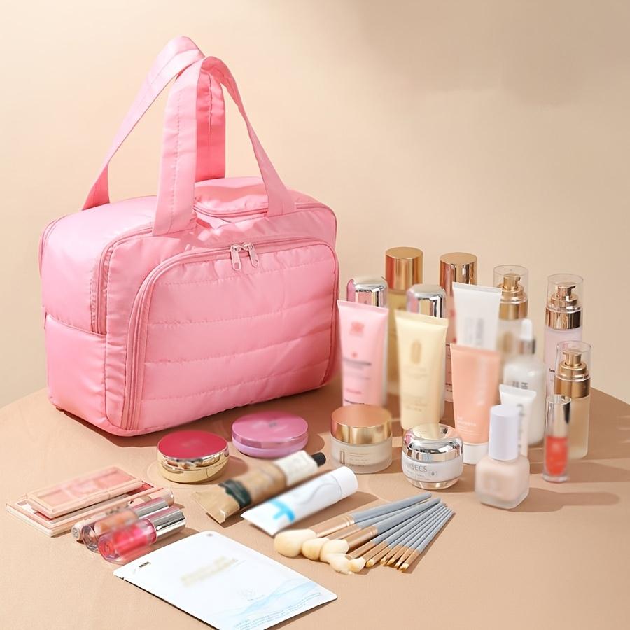 Large Capacity Quilted Makeup Bag - Portable Multifunctional Organizer with Layered Design, Durable Polyester, Business