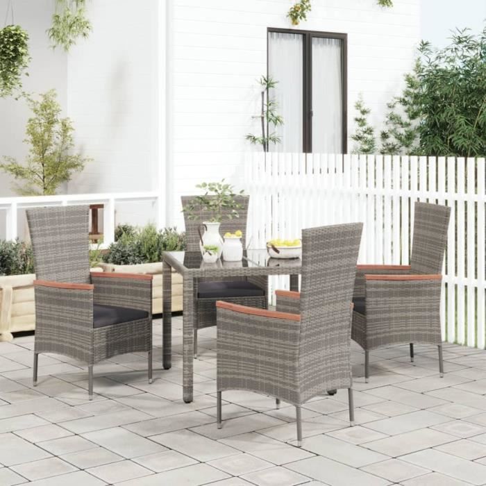 VidaXL Chaises de jardin avec coussins 4 pcs Résine tressée Gris 319528