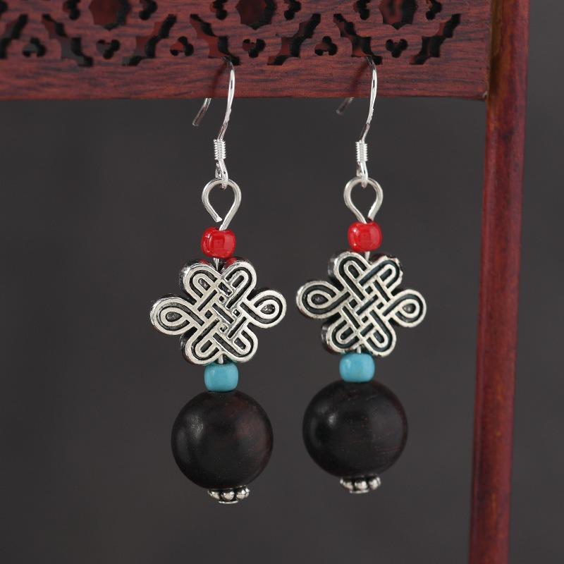 Original Zen Sandalwood Earrings, Retro Literary and Medium Earrings, High-end S925 Silver Hook Earrings for Women