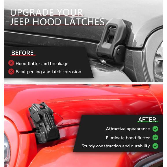 Upgraded Jeep Hood Latches With Keys, Hood Latch For 2018-2025 Jeep Wrangler JL JLU 4XE Jeep Gladiator JT, Anti-Theft Hood Lock Catch Latches
