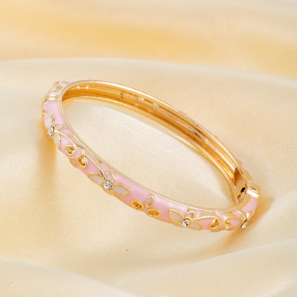 Exquisite Painting Enamel Flower Bangle Lightweight Metal Rhinestone Thin Bracelet Beach Vacation