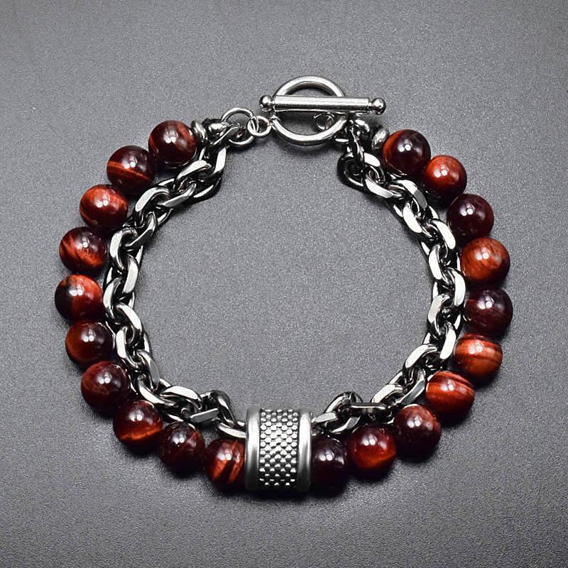 Malachit Kartenstein Herrenarmband - Perlenarmband aus Edelstahl im Retro-Stil - Schmuck