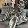Women's Striped Hooded Coral Fleece Pajamas, Winter 2025 Trend, Outdoor-Ready Fleece-Lined Homewear