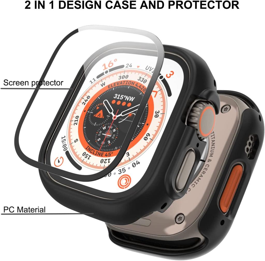 Glass+Case For Apple Watch Ultra 49mm Smartwatch PC Bumper+Screen Protector Tempered Cover Iwatch Series Ultra 2 3 Accessories
