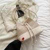Summer Straw Woven Bucket Bag for Women Beach Design Drawstring Shoulder Crossbody Handbag