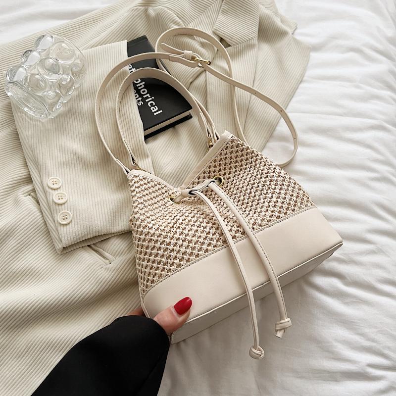 

Сумки через плечо из соломы, дизайнерские сумки через плечо для женщин, летние пляжные сумки-ведра с завязками, большая вместимость, дизайнерская сумка 20x18x12cm