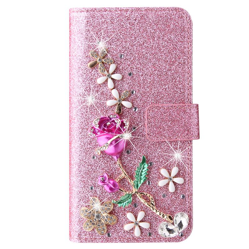 Custodia a Portafoglio in Pelle Glitterata Per iPhone 17 ProMa Air 16 E Pro 15 Plus 14 13 Pro 11 12 MINI XSMax Flip Flash Rosa Cover