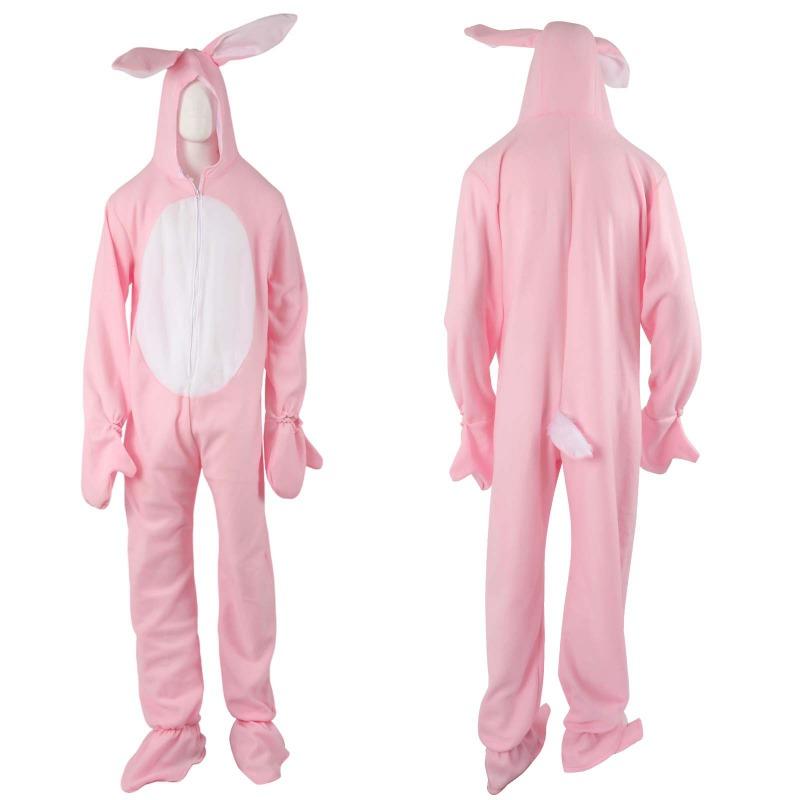 Halloween Pink Bunny Costume for Adults - Polyester Animal Jumpsuit Stage Play Party Outfit